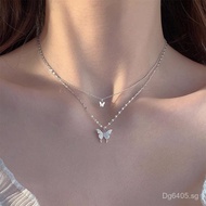 Elegant Sterling Silver Collarbone Chain Double Layer Butterfly Super Fairy Jewelry for Women Commut