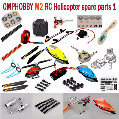OMPHOBBY M2 RC Helicopter Spare Parts Blade Motor Receiver Hood Servo Arm Gear Rod Wing Rotor Head S