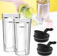 Blender Cups Replacement Parts 2PC, 16oz Ninja Juicer Cups Come with To-Go Lids, Compatible with Nut