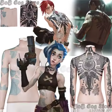 Jinx Vi Arance S2 Anime Game LOL Cosplay Costume Tattoo Printed Flesh-colored Bodysuit Women Girl Ho