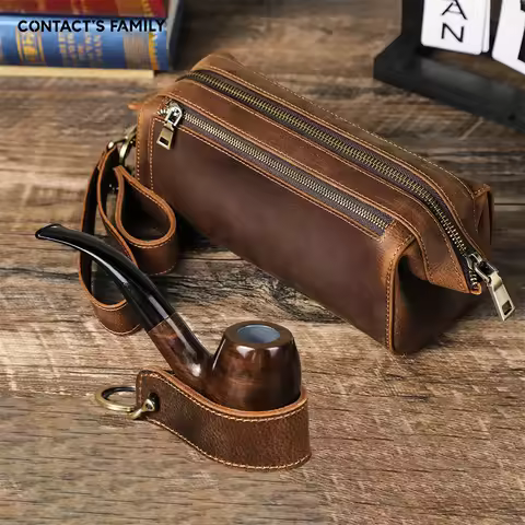 Genuine Leather Functional Pipe Bag Tobacco Pipe Smoking Stash Bag Herb Tobacco Pouch Clutch Bag Cas