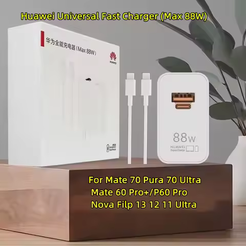 HUAWEI Mate 70 60 P60 Pro 88W EU/US Super Fast Charger USB A/C PD Power Adapter 6A Dual Type C Cable