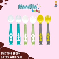 Kandila KDL021-3 Twisting Spoon&Fork W/Case - Baby Spoon & Fork