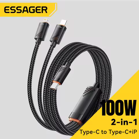 Essager 100W Typc C to Type C Cable PD Fast Charging for iPhone Huawei Laptop Tablet 2 in 1 Type C T