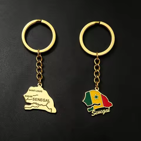 US EU Hot Sale Senegal Enamel Pendant Keychain, Stainless‑Steel Bag Charm, Fashion Souvenir Jewelry 