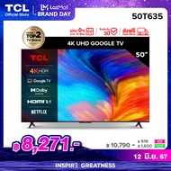 TCL ทีวี 50 นิ้ว LED 4K UHD Google TV รองรับ WiFi รุ่น 50T635/50V6B ระบบปฏิบัติการ Google/Netflix &amp; Youtube, Voice search, Edgeless Design, Dolby Audio,HDR10,Chromecast Built in