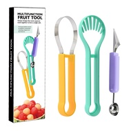 1 Set Stainless Steel+Plastic 3-in-1 Multifunctional Fruit Tools Watermelon Cantaloupe Dragon Fruit