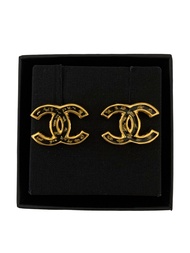 CHANEL 香奈兒金箔黑金雙c耳環(ABA137/23c/黑/金/雙c/耳針)/ 平行輸入