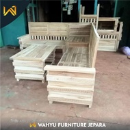 Kursi Sudut Jati Mentah Ruang Tamu L Furniture Lancar Mebel Jepara bisa nego
