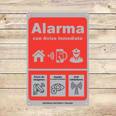 Instant Alert Alarm Sign - Iron Wall Decor, , Red with White Icons, Anti-Intrusion Vision, Anti-Inhi