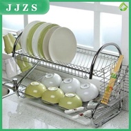 JJZS Large Capacity Stainless Steel 2-Layer Dish Drainer Drying Rack for Kitchen Storage