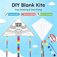 Kids Blank Diy Painting Kite Teaching Handle Line string Outdoor Toys Flying Albatross Delta Kites