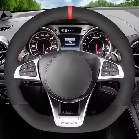Anti-Slip Black Suede Car Steering Wheel Braid Cover For Mercedes-Benz A45 AMG W205 C43 C63S AMG CLA