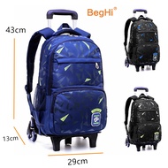 Trolley School Bag 2 or 6 Wheels Boy Girl Primary Secondary School Beg Sekolah Roda Kids Trolley Bag Backpack Wheeled Waterproof Present Gift Detachable Luggage with Roller R9123