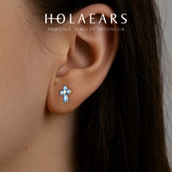 Cross White & Blue Flatback ASTM F136 Titanium Medical Grade | L29 | Lobe Helix Conch Piercing Earri