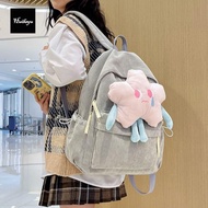HUIHEYU Pink Plush Star Backpack Plush Doll Creative Corduroy Shoulders Bag Leisure Korean Style Student Schoolbag Kids