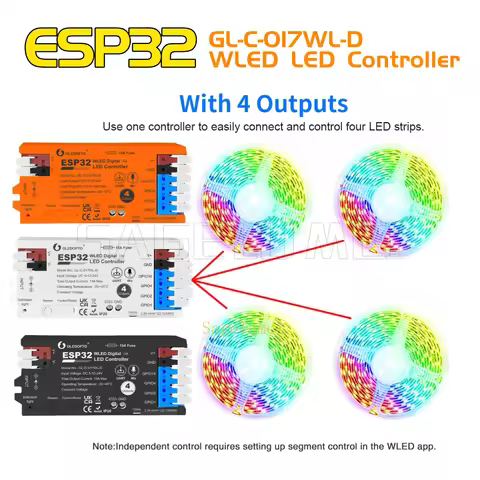 GLEDOPTO ESP32 WLED LED Controller 4 Outputs 15A Fuse Bulit in Microphone Dynamic USB-C UART Energy 