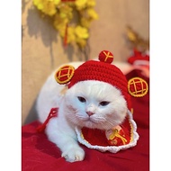 Handmade lucky cat wool hat for dogs and cats to welcome CNY cat hat