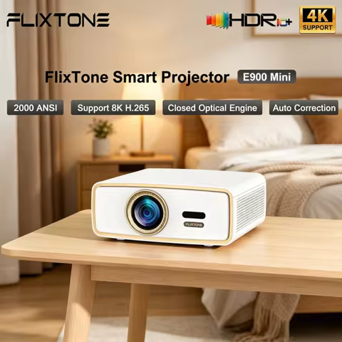 Flixtone E900 mini projector supports 4K decoding, mini portable 2000ANSI lumens, with HDR10 WiFi ho