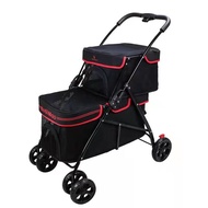 XYDog Stroller Portable Foldable Double-Layer Cat Travel Stroller Pet Stroller Removable and Washable Pet Supplies