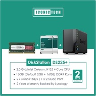 0TB~32TB Synology DiskStation DS225+ 18GB (Default 2GB + 16GB) 2-Bay Diskless NAS Enclosure
