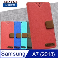 亞麻系列 Samsung Galaxy A7 (2018) 插卡立架磁力手機皮套(藍色)