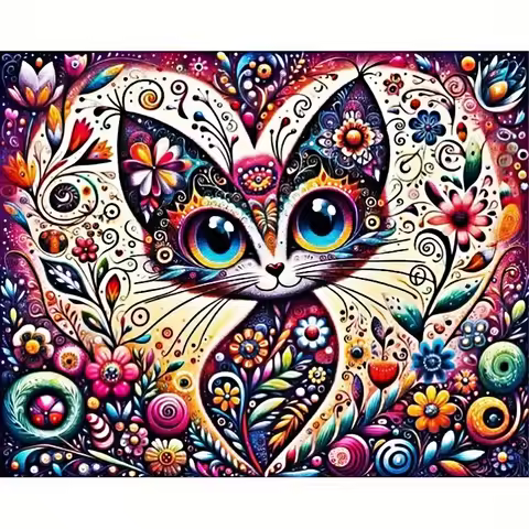 1000pcs Cat Portrait Puzzle - Large 70x50cm (27.56x19.69in) DIY Jigsaw with Floral Kitten Eyes, Vibr