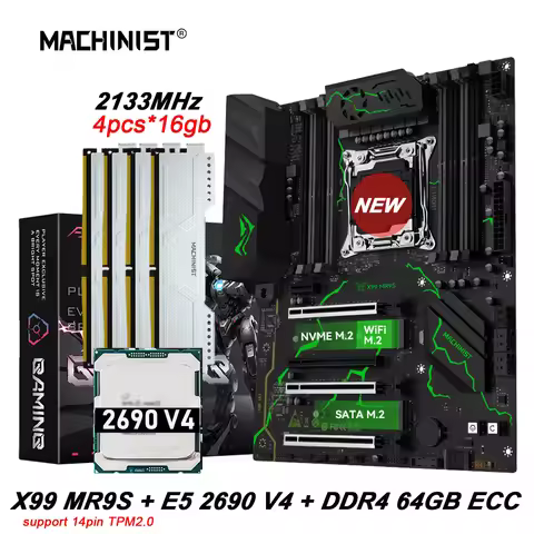 MACHINIST X99 Motherboard Set LGA2011-3 Kit Xeon E5 2690 V4 CPU Processor Eight slots DDR4 4*16GB EC