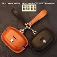 First Layer Cowhide Leather Protective Shell Skin Case Cover Pouch Bag for SONY WF-1000XM4 Wireless Earbuds