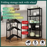 3/4/5 Layer Folding shelf Kitchen Supplies Foldable Steel Shelf Racks With Wheels
