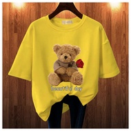 BAJU KAOS WANITA OVERSIZE LENGAN PENDEK BEAR LOVE LEHER BULAT KAOS MURAH COTTON COMBED blus jumbo