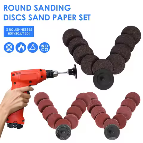 Round Sanding Discs Kit 2inch Reusable Sand Paper Set 60/80/120 Grit Grinding Sandpaper with Back Pa
