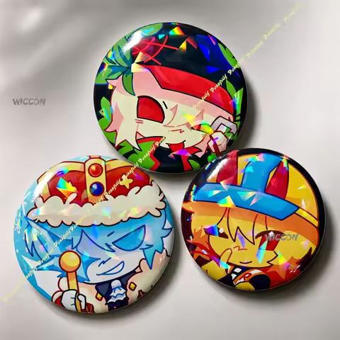 Block &Tales Holographic Cosplay Accessories Pins Cruel King Griefer Builderman Laser Badge Brooch f
