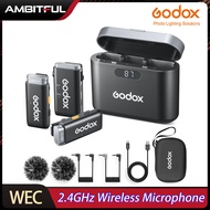 ระบบไมโครโฟนไร้สาย Godox WEC 2.4GHz ไมโครโฟนเครื่องรับส่งสัญญาณถ่ายทอดสดการลดเสียงรบกวนสำหรับสมาร์ทโฟนกล้อง DSLR