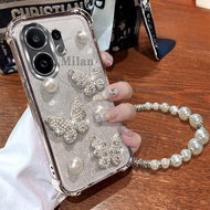 Vivo V60 Casing Vivo V60 Lite Casing Diamond 3D Pearl Butterfly Phone Casing Shockproof Electroplati