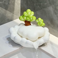 Drainage Green Pine Soap Dish, Creative Soap Holder Rack, Bathroom Household Ceramic Non-Water Accum