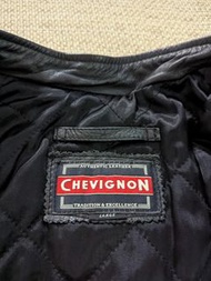 粗獷有型 法國品牌 CHEVIGNON 黑色真皮羊毛賽車衣 牛皮羊毛拼接外套 類似哈雷大型重型機車外套 立領賽車外套