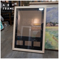 Natural wooden photo frame, perforated black border upon request, size 50x70cm