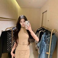 Sleeveless Very Spicy+Knitted Vest Slim-fit High Neck Hotdog Top Belt Female Cold Duo Seoul Hot Dog 