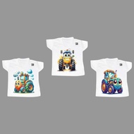 3 Pcs Tops T-Shirt Cotton Combed 40s Short Sleeve White Series Tractor 2 Toddlers Brand E77 Sni Thic