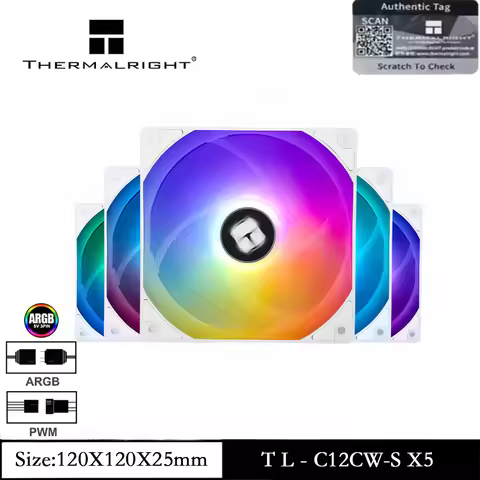 Thermalright TL-C12CW-S X5 1/3/5PCS Computer Case Fan, ARGB 120mm Case Fan/Silent/High CFM/PWM/1550R