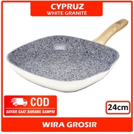 Cypruz 24cm Frying Grill Pan Granite Putih | Pemanggang Bbq Anti Lengket | Wajan Keramik Tanpa Minya
