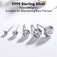 S999 sterling silver four prong earrings S999纯银四爪耳钉
