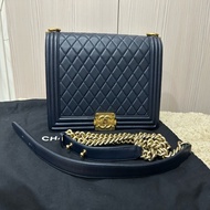 #超甜價 Chanel boy 28 菱格羊皮藍黑金翻蓋包