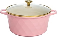 Dutch Oven with Lid, 7 Qt Enameled Cast Iron, Pink with Gold Details, Diamond Pattern Exterior