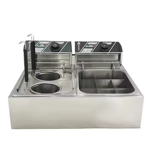 Commercial Electric Fryer 2 in 1 Noodle Cooking Stove Kwantung Cooker French Fries Machine Malatang