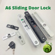 Aluminium Sliding Door Lockset with Key A8 A6 25mm Kunci Pintu Sliding Silver / White / Black Color DIY Home Improvement