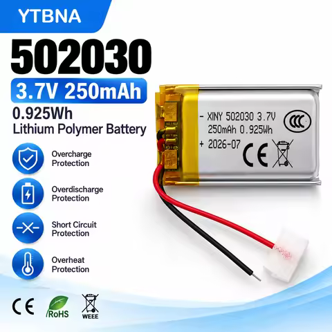 502030 Battery 3.7V 250mAh 502030 Polymer Lithium Ion Rechargeable Battery for Toys, LED Lights, Blu