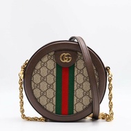 GUCCI 紅綠織帶老花迷你圓餅包 - 烏木