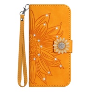 Huawei P50 P40 P30 P20 Pro Nova 7i 8i Honor 50 Lite 4G 5G Sunflower Luxury PU Leather with Card Slots Holder Diamond Flip Wallet Case for Women